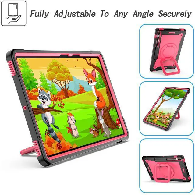 Alt view image 2 of 5 - Dteck Rugged Shockproof Case with Handle & 360 Swivel Kickstand for Samsung Galaxy Tab S8 Plus/S7 FE 12.4", "Black & Rose