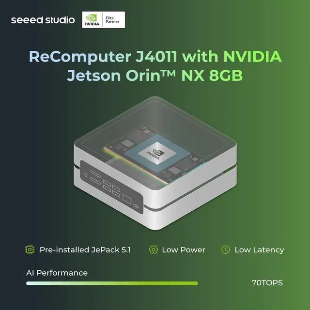 Alt view image 2 of 5 - seeed studio NVIDIA Jetson Orin NX 8GB Edge AI Device - reComputer J4011, 4xUSB 3.2, M.2 Key E & Key M Slot, Pre-Installed Jetpack System with NVIDIA Jetpack on 128GB NVMe SSD