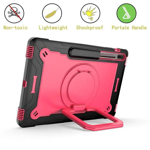 Alt view image 3 of 5 - Dteck Rugged Shockproof Case with Handle & 360 Swivel Kickstand for Samsung Galaxy Tab S8 Plus/S7 FE 12.4", "Black & Rose