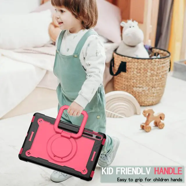 Alt view image 5 of 5 - Dteck Rugged Shockproof Case with Handle & 360 Swivel Kickstand for Samsung Galaxy Tab S8 Plus/S7 FE 12.4", "Black & Rose