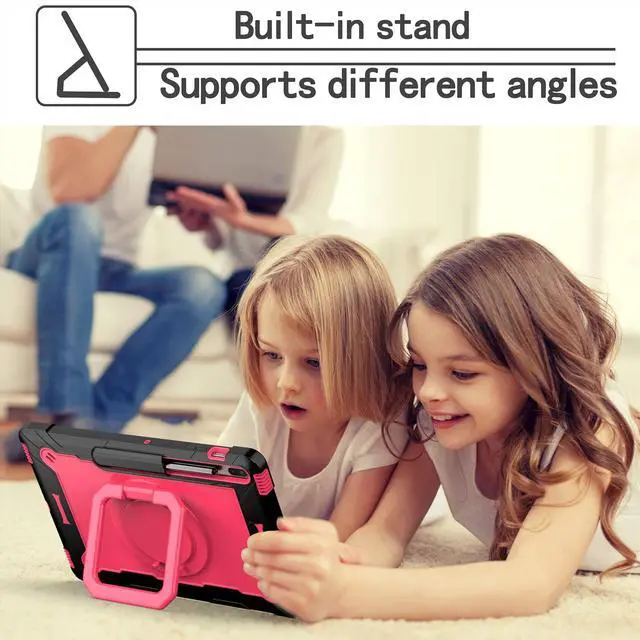Alt view image 4 of 5 - Dteck Rugged Shockproof Case with Handle & 360 Swivel Kickstand for Samsung Galaxy Tab S8 Plus/S7 FE 12.4", "Black & Rose