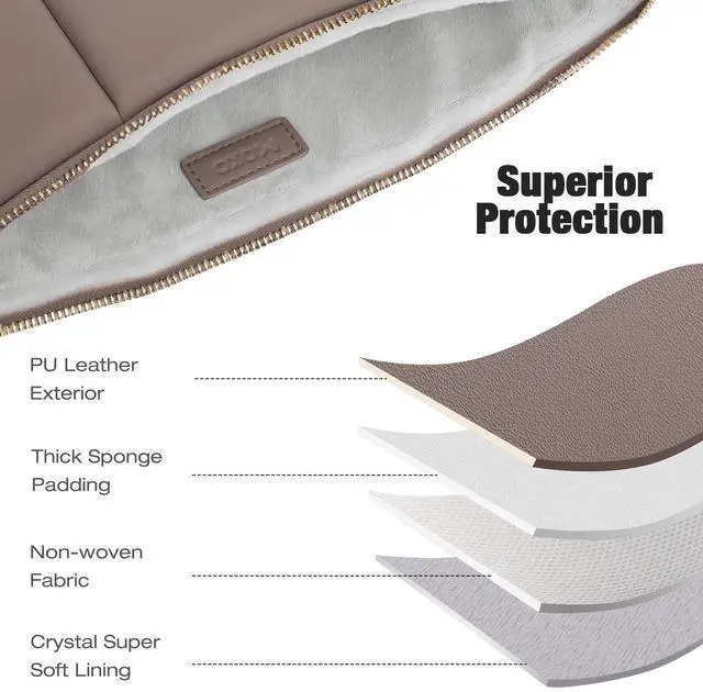 Alt view image 3 of 5 - MoKo 9-11 Inch Puffy Tablet Sleeve Bag Fit with New 11-inch iPad Pro M4/iPad Air M2, iPad 10th Gen 10.9, iPad Pro 11, iPad Air 4/5th Gen 10.9, Built-in Elastic Band, PU Leather Carrying Case, Coffee