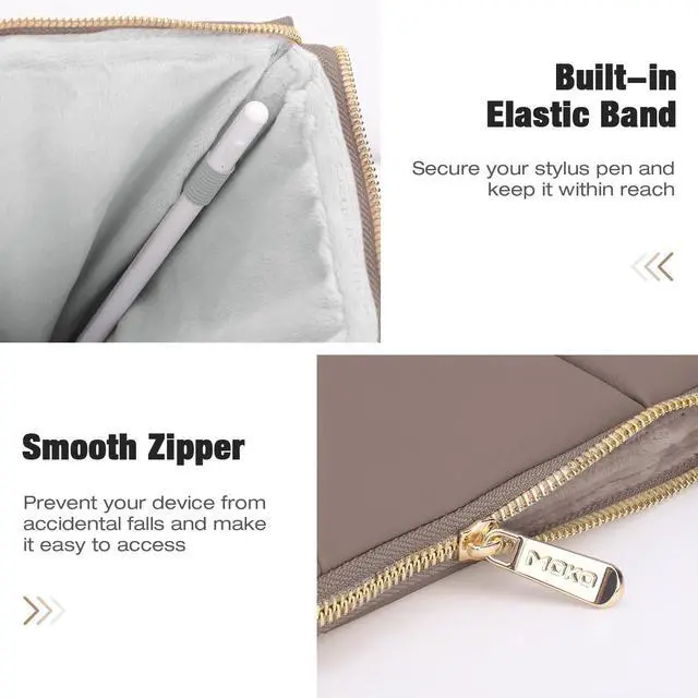 Alt view image 5 of 5 - MoKo 9-11 Inch Puffy Tablet Sleeve Bag Fit with New 11-inch iPad Pro M4/iPad Air M2, iPad 10th Gen 10.9, iPad Pro 11, iPad Air 4/5th Gen 10.9, Built-in Elastic Band, PU Leather Carrying Case, Coffee