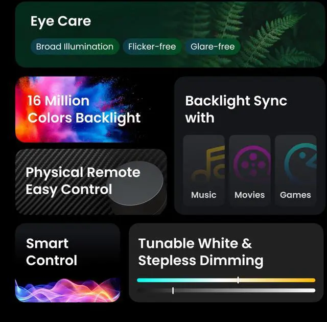 Alt view image 3 of 5 - Monitor Light Bar, RGB Smart Computer Monitor Lamp for Gaming & Office, No Glare Eye-Care LED Screen Bar, Adjustable Color Temperature, Alexa/Google Home/HomeKit Compatible, Remote & App Control