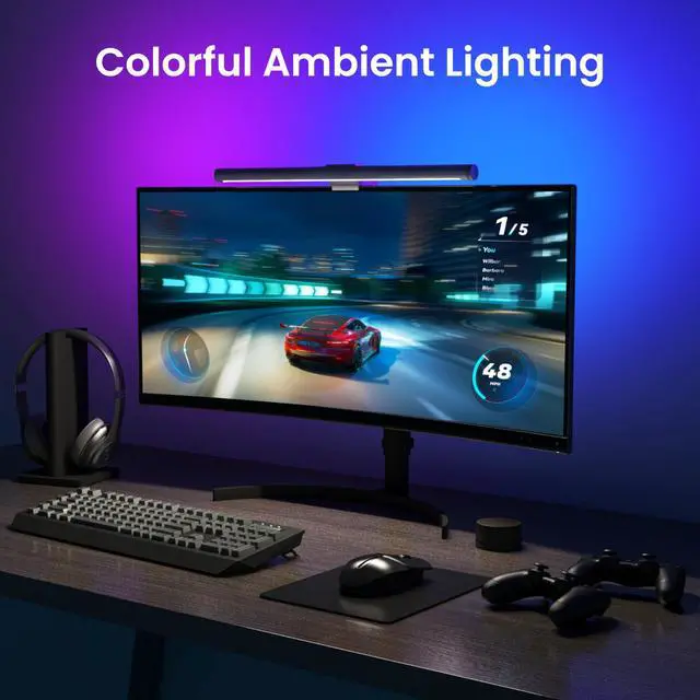 Alt view image 5 of 5 - Monitor Light Bar, RGB Smart Computer Monitor Lamp for Gaming & Office, No Glare Eye-Care LED Screen Bar, Adjustable Color Temperature, Alexa/Google Home/HomeKit Compatible, Remote & App Control