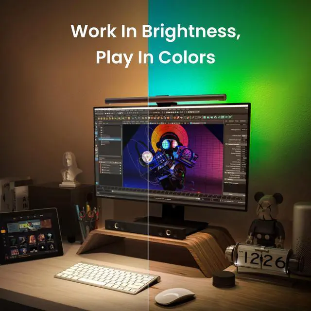 Alt view image 4 of 5 - Monitor Light Bar, RGB Smart Computer Monitor Lamp for Gaming & Office, No Glare Eye-Care LED Screen Bar, Adjustable Color Temperature, Alexa/Google Home/HomeKit Compatible, Remote & App Control