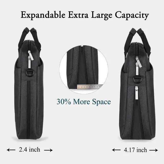 Alt view image 4 of 5 - Voova Laptop Bag Case 15 15.6 16 Inch, Computer Sleeve Messenger Bag with Shoulder Strap Expandable Waterproof Business Briefcase for Men Women to Work Travel School, Fit 14-16 Inch Laptop, Black