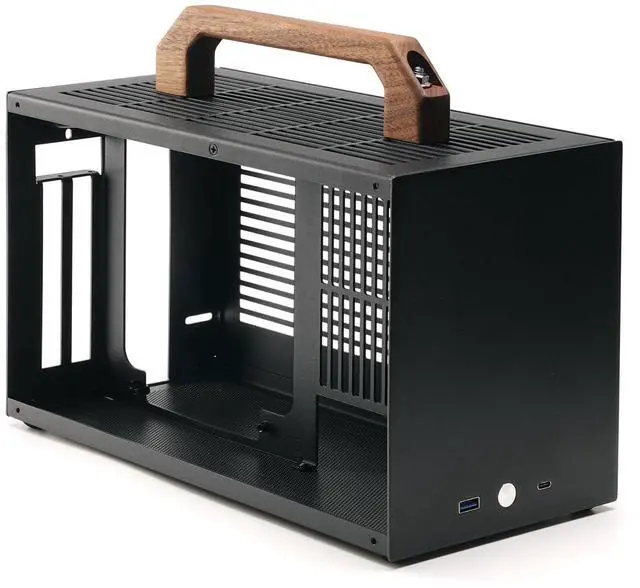 Alt view image 2 of 5 - SGPC K49-BL Black Mini ITX Case/Wooden Handle/Gen 4 Riser Cable / 8.3L Small Form Factor, Supports GPU up to 300mm, CPU Cooler up to 69mm, USB 3.0 & Type-C Front I/O (K49BL&Gen4 Riser Cable)