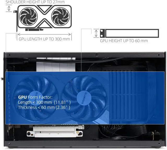 Alt view image 5 of 5 - SGPC K49-BL Black Mini ITX Case/Wooden Handle/Gen 4 Riser Cable / 8.3L Small Form Factor, Supports GPU up to 300mm, CPU Cooler up to 69mm, USB 3.0 & Type-C Front I/O (K49BL&Gen4 Riser Cable)