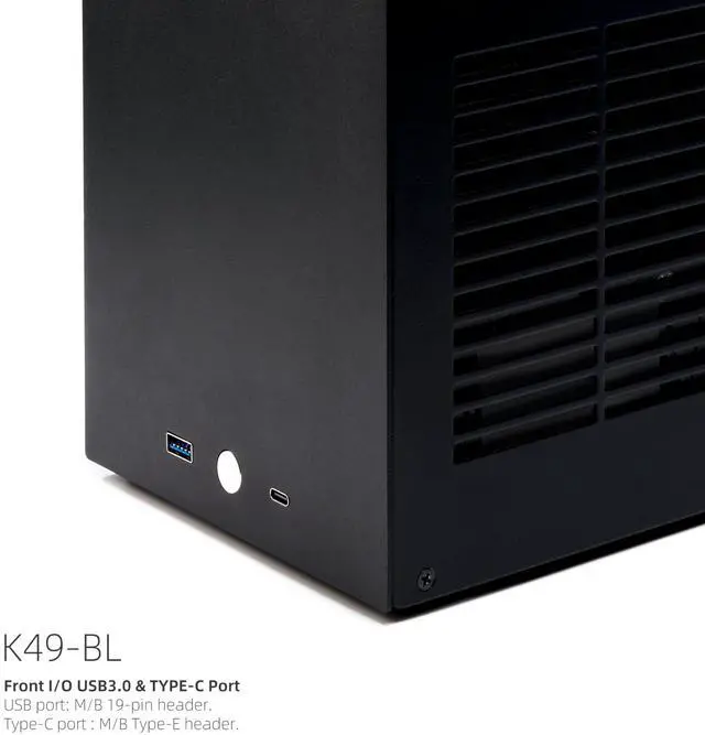 Alt view image 3 of 5 - SGPC K49-BL Black Mini ITX Case/Wooden Handle/Gen 4 Riser Cable / 8.3L Small Form Factor, Supports GPU up to 300mm, CPU Cooler up to 69mm, USB 3.0 & Type-C Front I/O (K49BL&Gen4 Riser Cable)