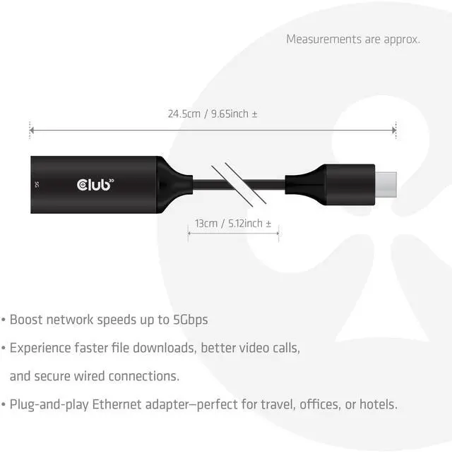 Alt view image 3 of 5 - Club3D CAC-2530 USB 5Gbps Type-C(r) to RJ45 Ethernet M/F