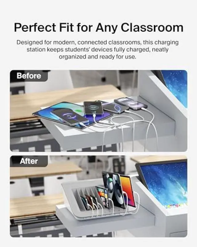 Alt view image 5 of 5 - Belkin Charging Station For Laptops - Charging Station For Classroom Organization W/ Surge Protection & Cable Management - Up To 10 Devices Including iPads, Samsung Tablets, Chromebooks & More