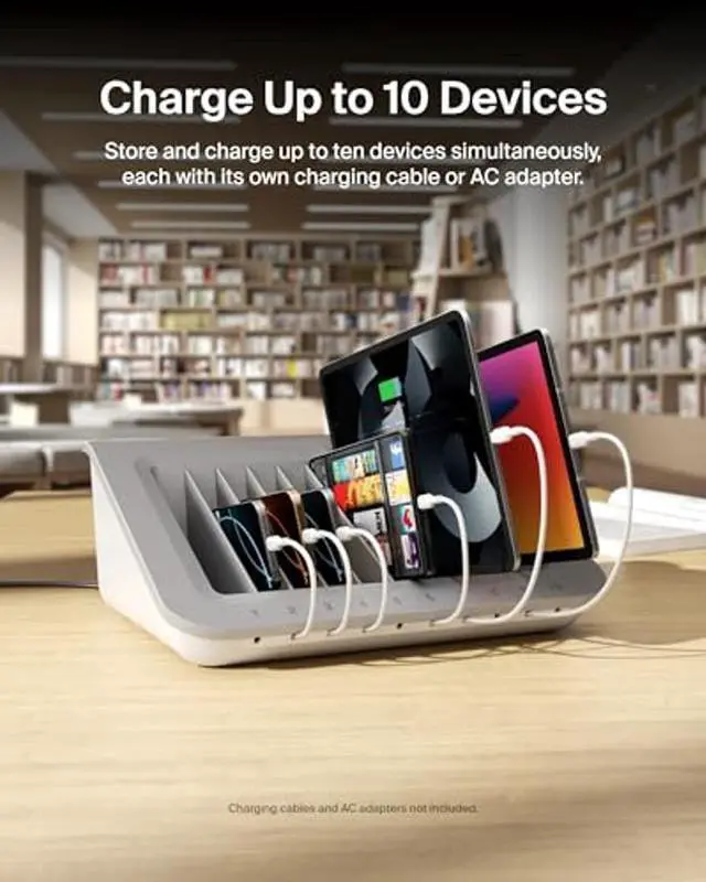 Alt view image 2 of 5 - Belkin Charging Station For Laptops - Charging Station For Classroom Organization W/ Surge Protection & Cable Management - Up To 10 Devices Including iPads, Samsung Tablets, Chromebooks & More