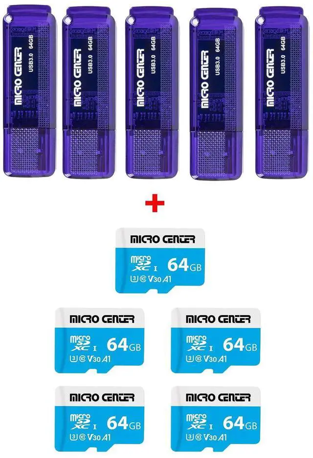 Main image of INLAND Micro Center Super Speed 5 Pack 64GB USB 3.0 Flash Drive+5 Pack 64GB microSDXC Card