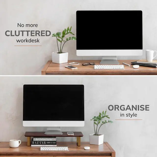 Alt view image 5 of 5 - Anji Mountain Monitor Stand - Desktop Organizer & Laptop Riser, Ergonomic Monitor Riser, Space-Saving Monitor Stand for Desk, Durable Construction, Easy Assembly, Ideal for Home & Office,Walnut