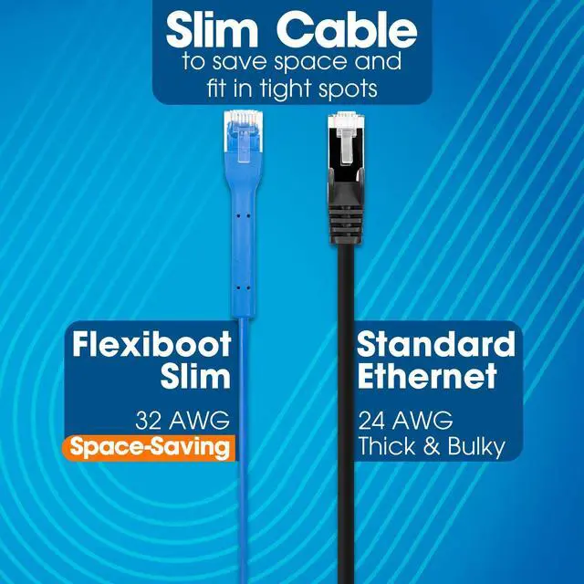 Alt view image 2 of 5 - Intellinet FlexiBoot Slim Cat6 Ethernet Network Patch Cable - 10-Pack - 10Gbps & 250MHz, Flexible Bendable Boot, 32AWG Pure Bare Copper Wire, Gold-Plated Contacts - 14ft, Blue