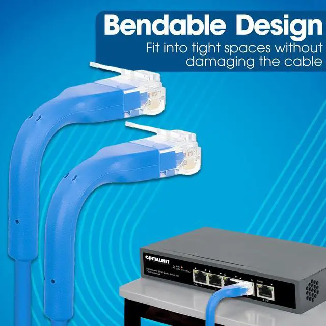 Alt view image 3 of 5 - Intellinet FlexiBoot Slim Cat6 Ethernet Network Patch Cable - 10-Pack - 10Gbps & 250MHz, Flexible Bendable Boot, 32AWG Pure Bare Copper Wire, Gold-Plated Contacts - 14ft, Blue