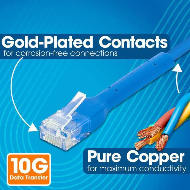 Alt view image 4 of 5 - Intellinet FlexiBoot Slim Cat6 Ethernet Network Patch Cable - 10-Pack - 10Gbps & 250MHz, Flexible Bendable Boot, 32AWG Pure Bare Copper Wire, Gold-Plated Contacts - 14ft, Blue
