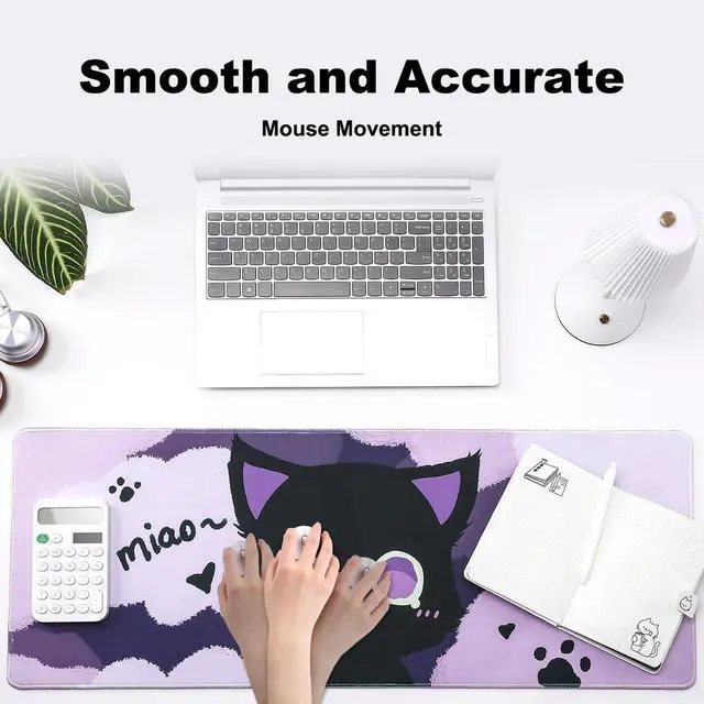 Alt view image 4 of 5 - YUNZII Keynovo Gaming Mouse Pad, Large Mouse Pad, Non-Slip 4mm Laptop Gaming Desk Pad for Office and Home(Black cat, 31.49'' x 11.8'')