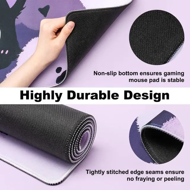 Alt view image 3 of 5 - YUNZII Keynovo Gaming Mouse Pad, Large Mouse Pad, Non-Slip 4mm Laptop Gaming Desk Pad for Office and Home(Black cat, 31.49'' x 11.8'')