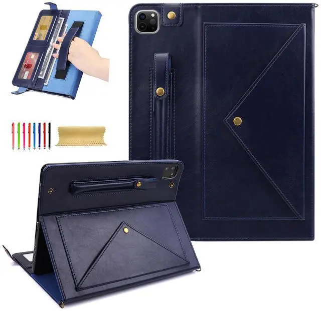 Main image of Dteck for iPad Air 13 Inch Case M2 2024/iPad Pro 12.9 Inch Case 2022/2021/2020 with Pencil Holder, Premium PU Leather Business Smart Stand Folio Cover Auto Wake/Sleep Strap Bag Wallet, Blue