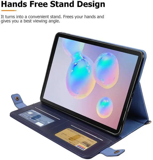 Alt view image 3 of 5 - Dteck for iPad Air 13 Inch Case M2 2024/iPad Pro 12.9 Inch Case 2022/2021/2020 with Pencil Holder, Premium PU Leather Business Smart Stand Folio Cover Auto Wake/Sleep Strap Bag Wallet, Blue