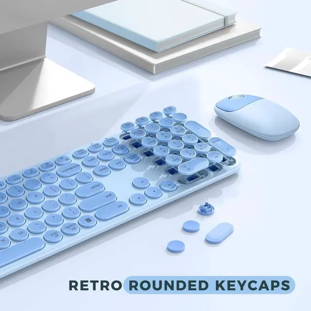 Alt view image 4 of 5 - seenda Wireless Keyboard and Mouse, USB & Type C 2-in-1 Receiver, Full Size Teal Wireless Keyboard Mouse Combo, Compatible for Windows 7/8/10/11, MacBook Pro/Air, Laptop, Desktop, PC - Blue