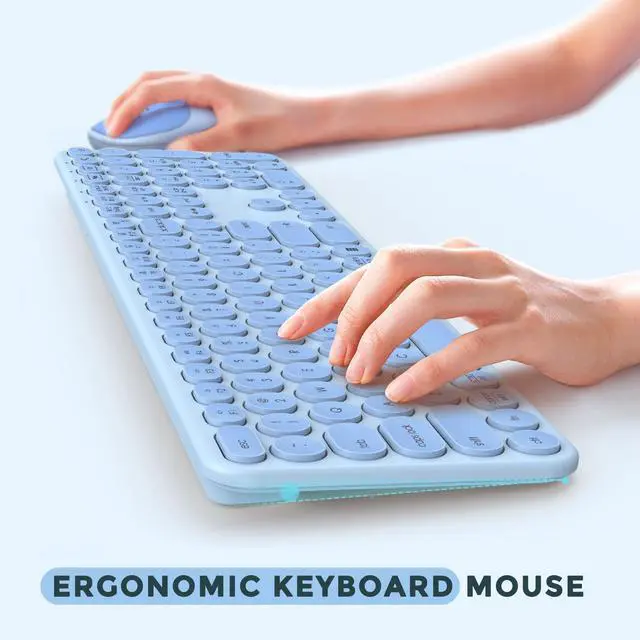 Alt view image 5 of 5 - seenda Wireless Keyboard and Mouse, USB & Type C 2-in-1 Receiver, Full Size Teal Wireless Keyboard Mouse Combo, Compatible for Windows 7/8/10/11, MacBook Pro/Air, Laptop, Desktop, PC - Blue