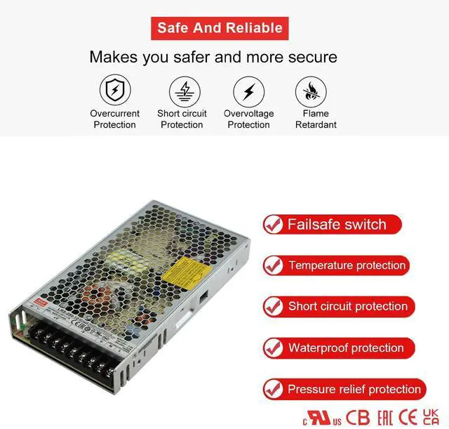Alt view image 5 of 5 - Mean Well LRS-200-12 200W Single Output Switching Power Supply 12V 16.7A, 85-264VAC/120-373VDC Input, UL Certified, for Industrial Automation