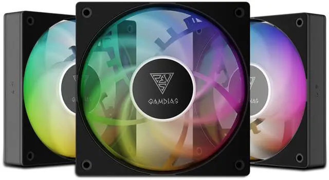 Main image of GAMDIAS Notus M1-1203 120mm ARGB PWM Fan (3 Pack), Include Reverse Blade x3, Daisy-Chain Connection, Closed-Loop Technology for Steady RPM on Cooler, Low-Noise Operation (Max. 1600RPM @25dBA), Black