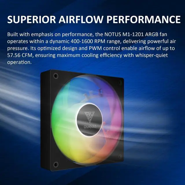 Alt view image 3 of 5 - GAMDIAS Notus M1-1203 120mm ARGB PWM Fan (3 Pack), Include Reverse Blade x3, Daisy-Chain Connection, Closed-Loop Technology for Steady RPM on Cooler, Low-Noise Operation (Max. 1600RPM @25dBA), Black