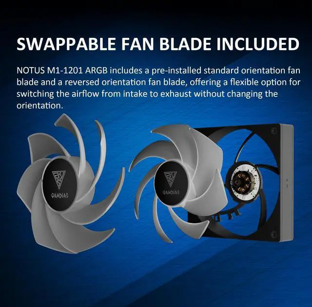 Alt view image 5 of 5 - GAMDIAS Notus M1-1203 120mm ARGB PWM Fan (3 Pack), Include Reverse Blade x3, Daisy-Chain Connection, Closed-Loop Technology for Steady RPM on Cooler, Low-Noise Operation (Max. 1600RPM @25dBA), Black