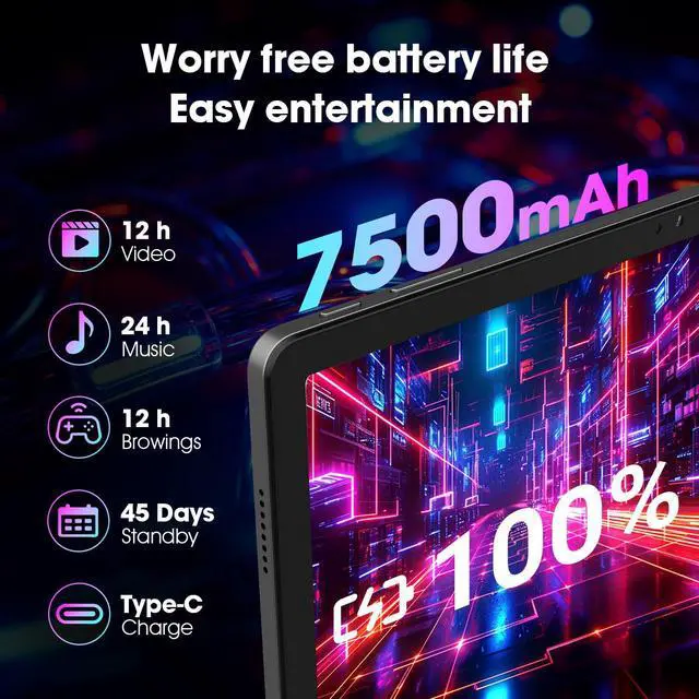 Alt view image 3 of 5 - 2025 Android 14 Tablet 11 inch Gaming Tablets MediaTek Helio G99 Octa-Core FHD 1920 * 1200 Display Android Tablet 16GB RAM+256GB Storage,Widevine L1 Support,WiFi 6,7500mAh Standby for 30 Days