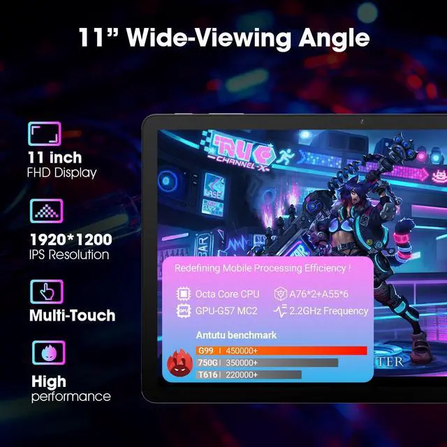 Alt view image 5 of 5 - 2025 Android 14 Tablet 11 inch Gaming Tablets MediaTek Helio G99 Octa-Core FHD 1920 * 1200 Display Android Tablet 16GB RAM+256GB Storage,Widevine L1 Support,WiFi 6,7500mAh Standby for 30 Days