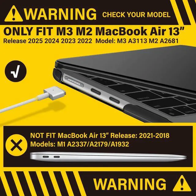 Alt view image 3 of 5 - IBENZER Compatible with 2025 2024 2023 2022 MacBook Air 13 inch case M4 A3240 M3 A3113 M2 A2681, Hard Shell Case & Sleeve & Keyboard Cover & Type-C Adapter for Mac Air 13.6, Crystal Black, KK-CYBK+3