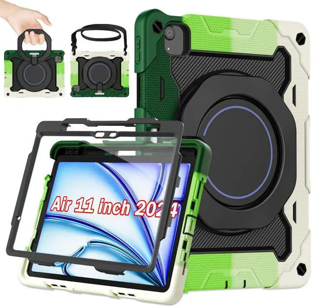 Main image of ROISKIN for iPad Air 11 inch Case (M3 2025/M2 2024)/ Air 6th Generation for Kids with HD Screen Protector, 360 Rotating Kickstand, Shoulder Strap, Pen Holder, Heavy Duty Military Case for iPad Air 11