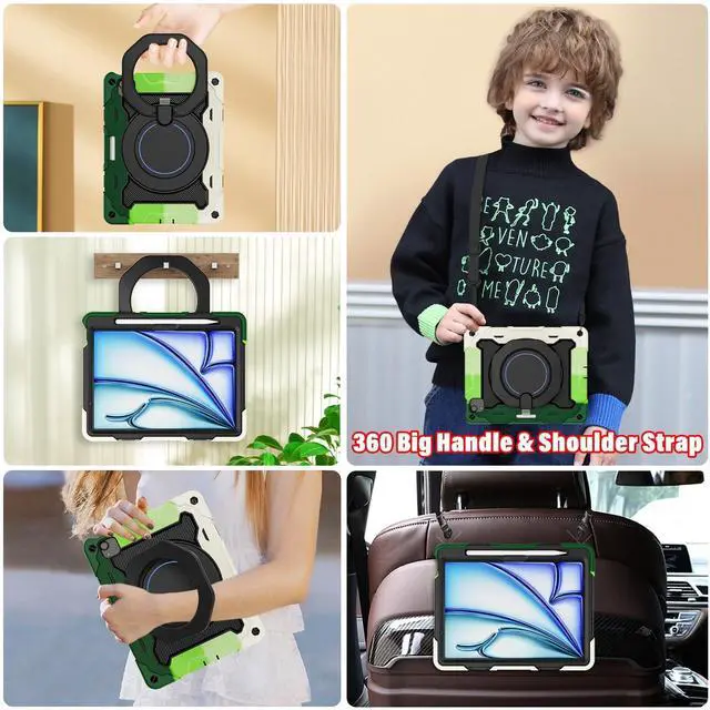 Alt view image 3 of 5 - ROISKIN for iPad Air 11 inch Case (M3 2025/M2 2024)/ Air 6th Generation for Kids with HD Screen Protector, 360 Rotating Kickstand, Shoulder Strap, Pen Holder, Heavy Duty Military Case for iPad Air 11