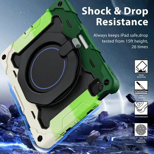 Alt view image 5 of 5 - ROISKIN for iPad Air 11 inch Case (M3 2025/M2 2024)/ Air 6th Generation for Kids with HD Screen Protector, 360 Rotating Kickstand, Shoulder Strap, Pen Holder, Heavy Duty Military Case for iPad Air 11