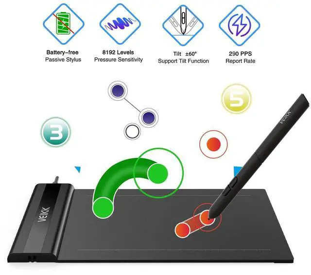 Alt view image 2 of 5 - Graphics Drawing Tablet VEIKK S640 6x4 Inch Portable OSU Tablet with 8192 Levels Battery-free Stylus Pen for Digital Art&Animation,compatible with PC/Mac/Linux/Windows