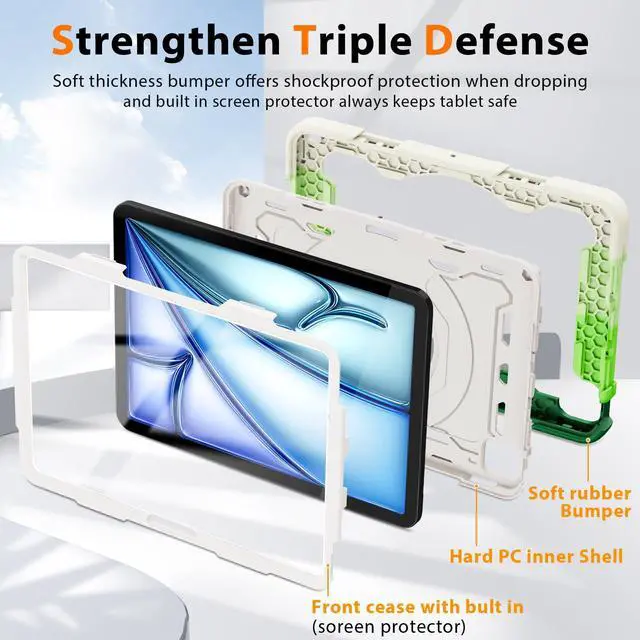 Alt view image 4 of 5 - ROISKIN for iPad Air 11 inch Case (M3 2025/M2 2024)/ Air 6th Generation for Kids with HD Screen Protector, 360 Rotating Kickstand, Shoulder Strap, Rugged Heavy Duty Military Case for iPad Air 11