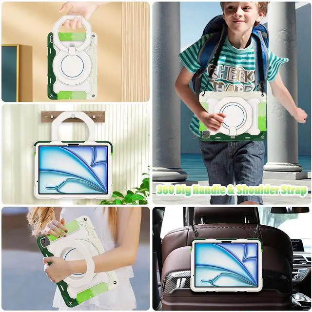 Alt view image 3 of 5 - ROISKIN for iPad Air 11 inch Case (M3 2025/M2 2024)/ Air 6th Generation for Kids with HD Screen Protector, 360 Rotating Kickstand, Shoulder Strap, Rugged Heavy Duty Military Case for iPad Air 11