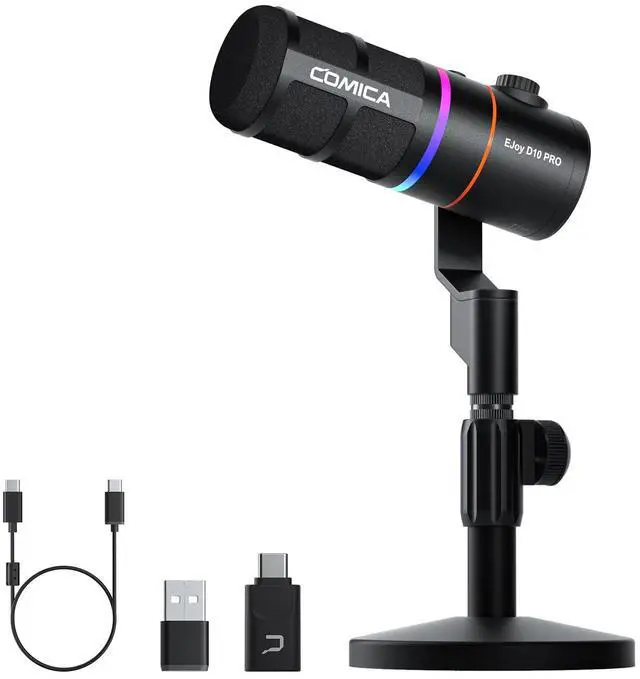 Main image of EJoy D10 PRO(D) Wireless USB Gaming Microphone  RGB Dynamic Mic with Wired/Wireless Modes, XLR/USB-C, Real-Time Monitoring, 45H Battery, Studio Mic for Gaming, Streaming, Podcast, Recording (Black)