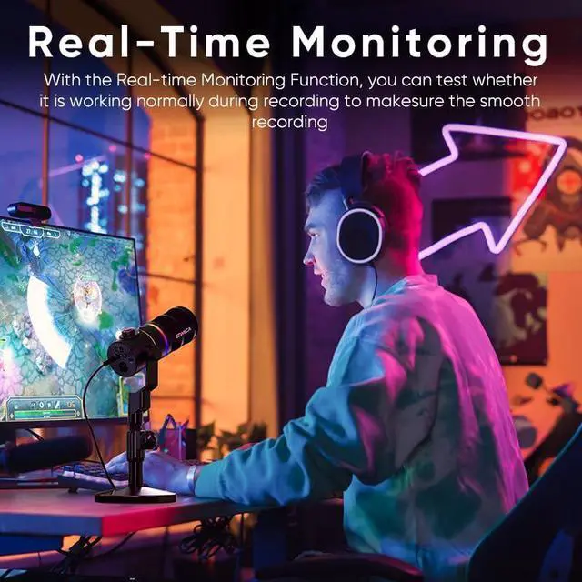 Alt view image 5 of 5 - EJoy D10 PRO(D) Wireless USB Gaming Microphone  RGB Dynamic Mic with Wired/Wireless Modes, XLR/USB-C, Real-Time Monitoring, 45H Battery, Studio Mic for Gaming, Streaming, Podcast, Recording (Black)