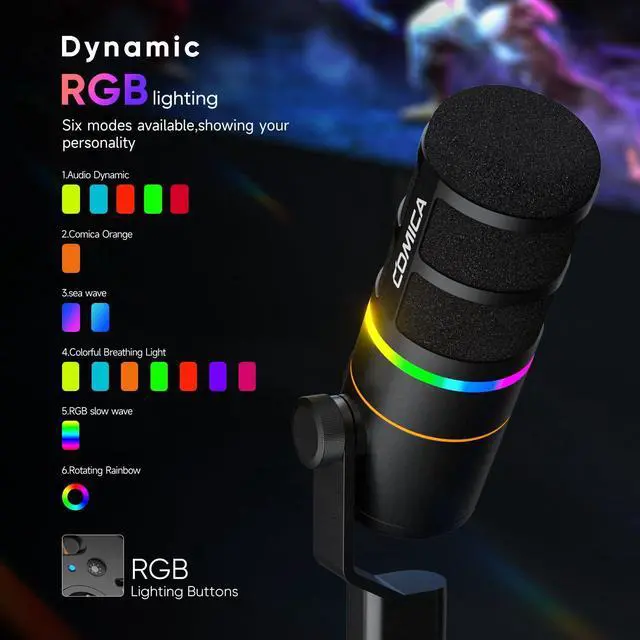 Alt view image 4 of 5 - EJoy D10 PRO(D) Wireless USB Gaming Microphone  RGB Dynamic Mic with Wired/Wireless Modes, XLR/USB-C, Real-Time Monitoring, 45H Battery, Studio Mic for Gaming, Streaming, Podcast, Recording (Black)