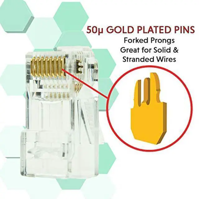 Alt view image 2 of 5 - LINKUP - RJ45 Cat6 Connectors EZ Pass Through Ends | Ethernet Cat 6 Passthrough Solid Plug | UTP Gigabit Round Cable Connector | Platinum Gold Plated High Performance | 105 Pack