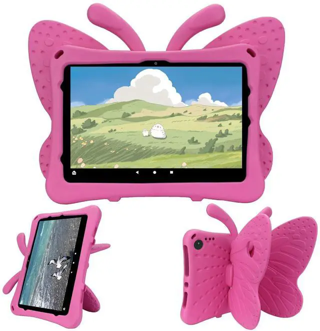Main image of Dteck Fire HD 10 Tablet Case (2021/2023), Cute Butterfly Case for Kids, Stand, Shockproof, Heavy Duty, Rose