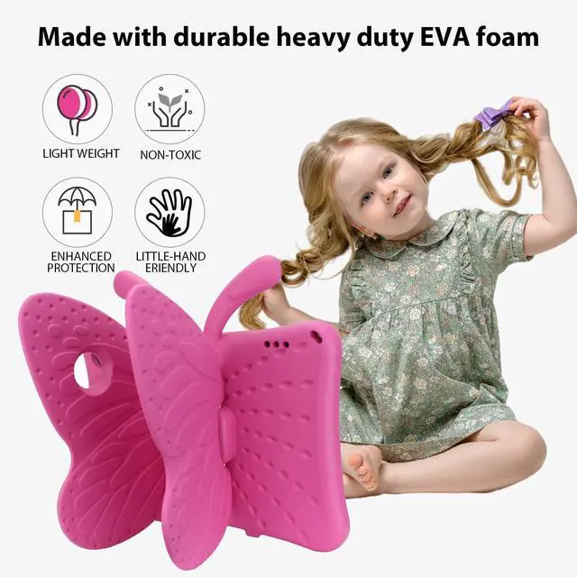 Alt view image 2 of 5 - Dteck Fire HD 10 Tablet Case (2021/2023), Cute Butterfly Case for Kids, Stand, Shockproof, Heavy Duty, Rose