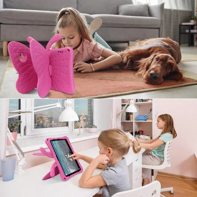 Alt view image 5 of 5 - Dteck Fire HD 10 Tablet Case (2021/2023), Cute Butterfly Case for Kids, Stand, Shockproof, Heavy Duty, Rose