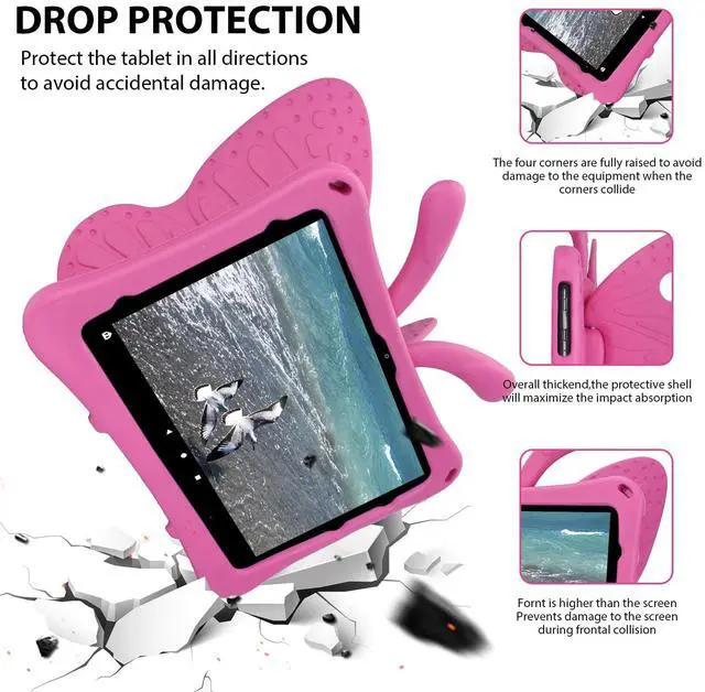 Alt view image 3 of 5 - Dteck Fire HD 10 Tablet Case (2021/2023), Cute Butterfly Case for Kids, Stand, Shockproof, Heavy Duty, Rose