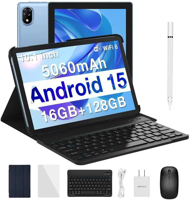 Main image of DOOGEE U10(2025) 10 inch Tablet with Keyboard, Android 15 Tablet 16GB+128GB/2TB Expand, 2.0GHz Quad Core Gaming Tablets,5060mAh,1280x800 IPS HD Touchscreen,WiFi 6,Dual Camera,BT5.0,Widevine L1,Blue